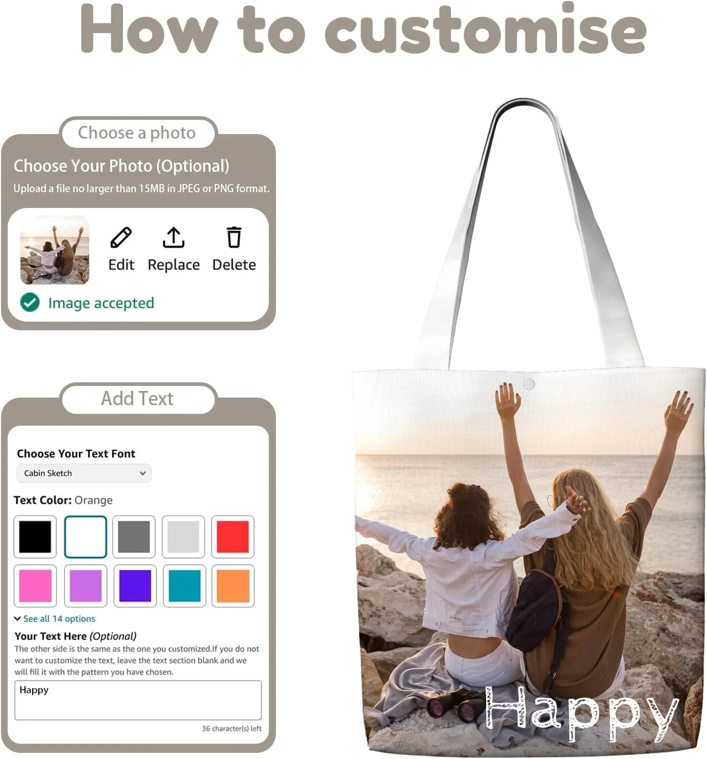 Custom Grocery bag with Photo/Logo/Text,Personalized Canvas bags,Customized canvas grocery Bag for women shopping