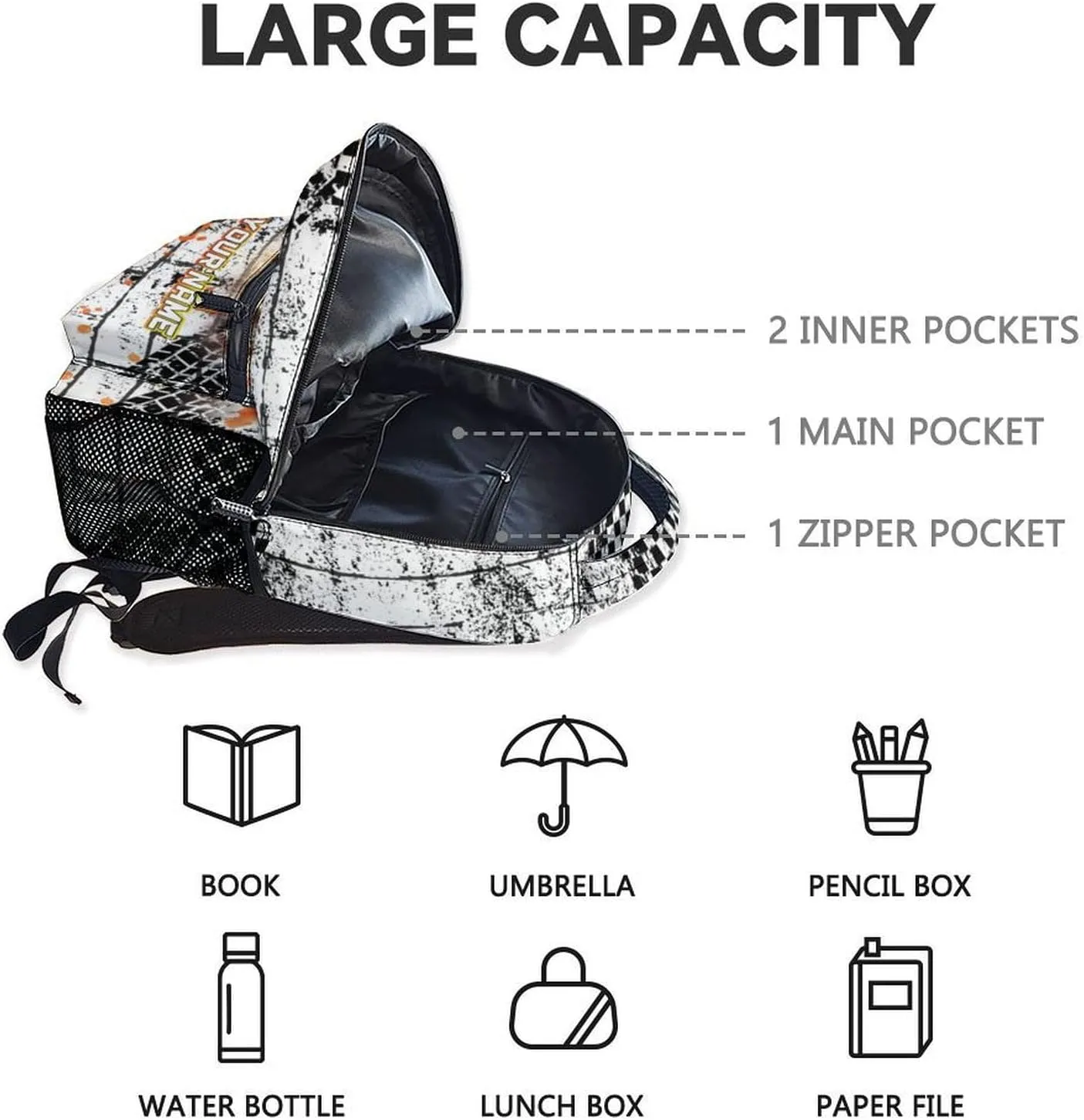 Custom School Backpack for Boys, 17 Inch Funny Motorcycle Backpacks with Adjustable Straps for Kids, Yellow Lightweight Durable Bookbag for Kindergarten