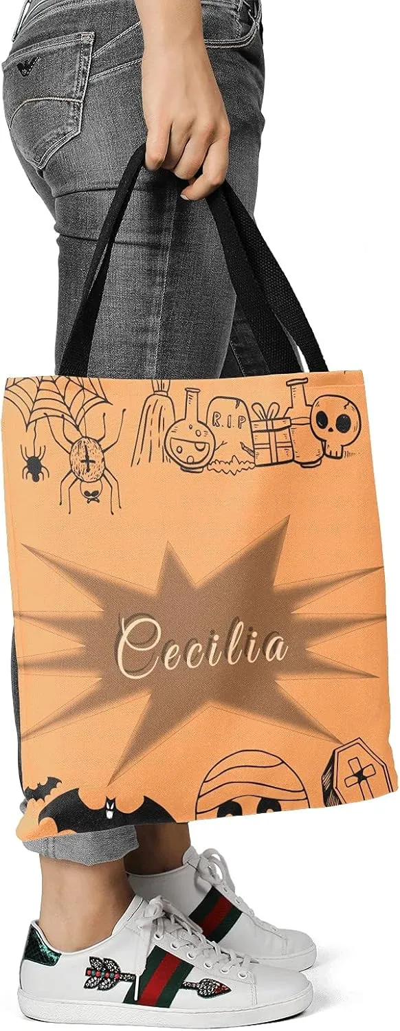 Custom Tote Bags Personalized Canaves Tote Bags with your Name Halloween Tote Bags Customized Tote Bags for Shopping Gift