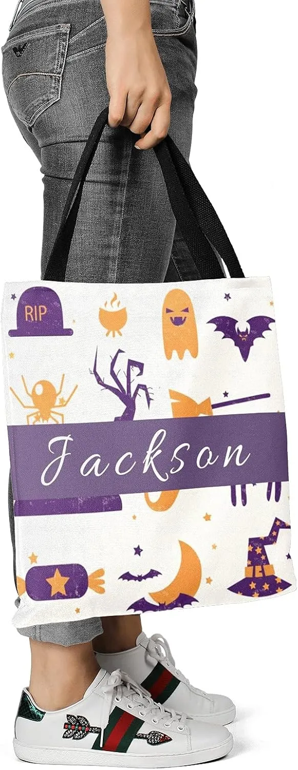 Custom Tote Bags Personalized Canaves Tote Bags with your Name Halloween Tote Bags Customized Tote Bags for Shopping Gift