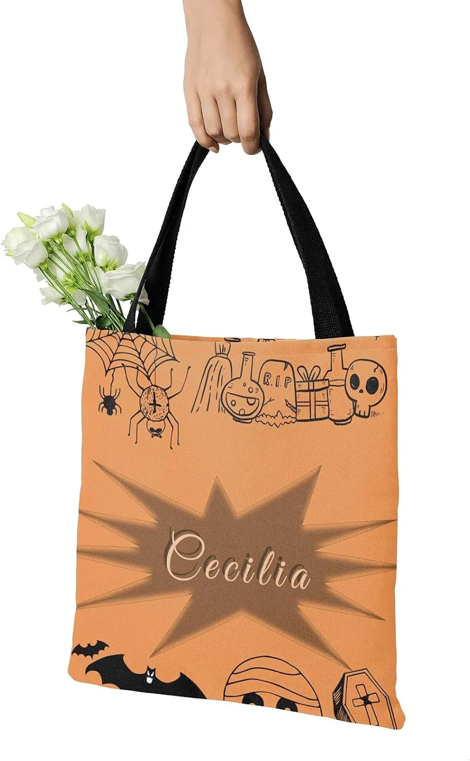 Custom Tote Bags Personalized Canaves Tote Bags with your Name Halloween Tote Bags Customized Tote Bags for Shopping Gift