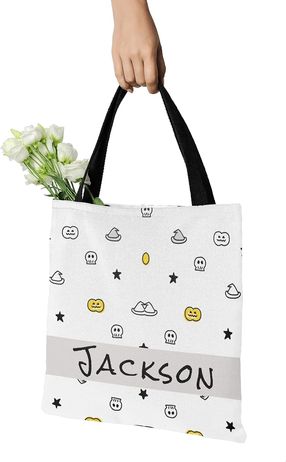Custom Tote Bags Personalized Canaves Tote Bags with your Name Halloween Tote Bags Customized Tote Bags for Shopping Gift