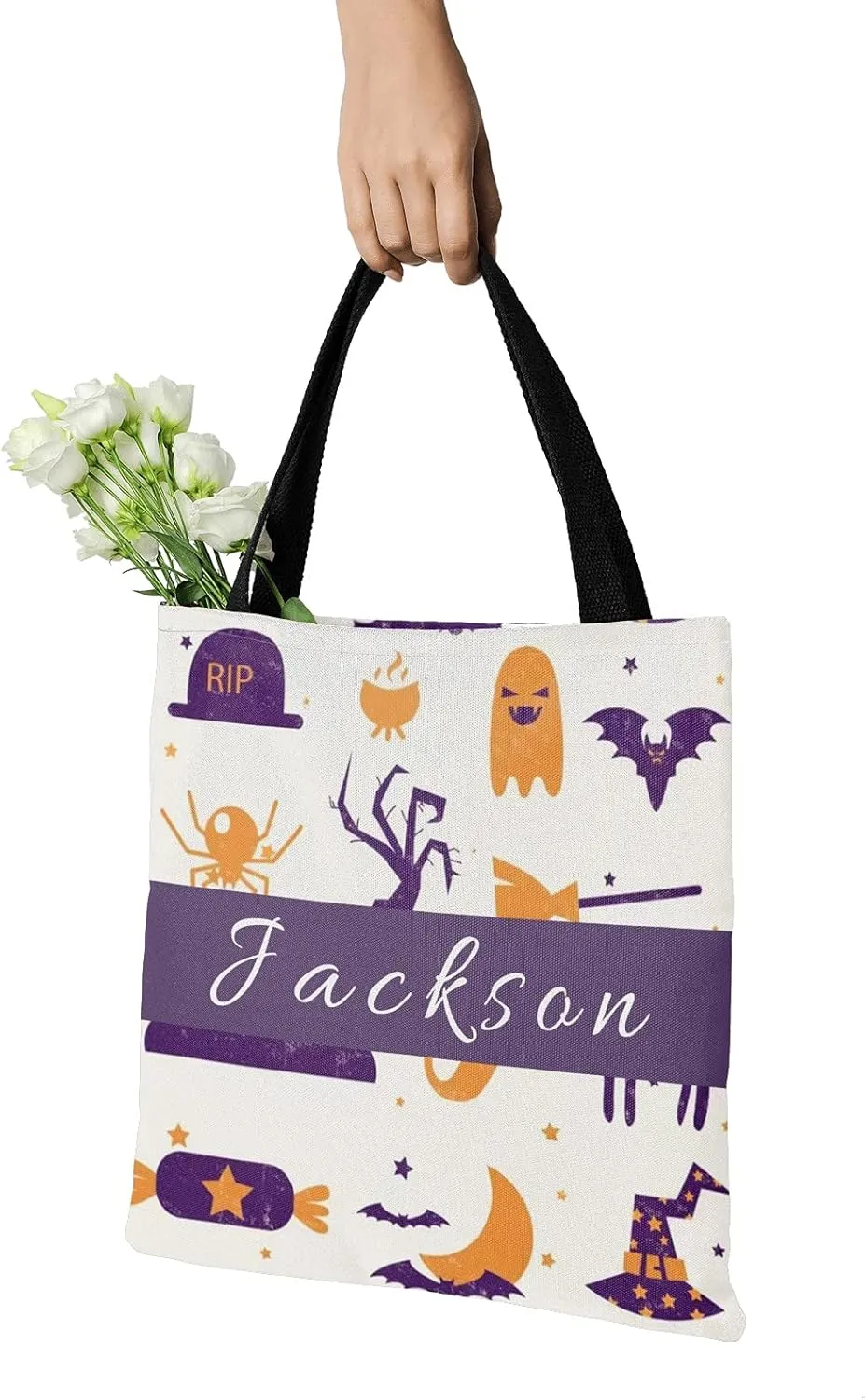 Custom Tote Bags Personalized Canaves Tote Bags with your Name Halloween Tote Bags Customized Tote Bags for Shopping Gift