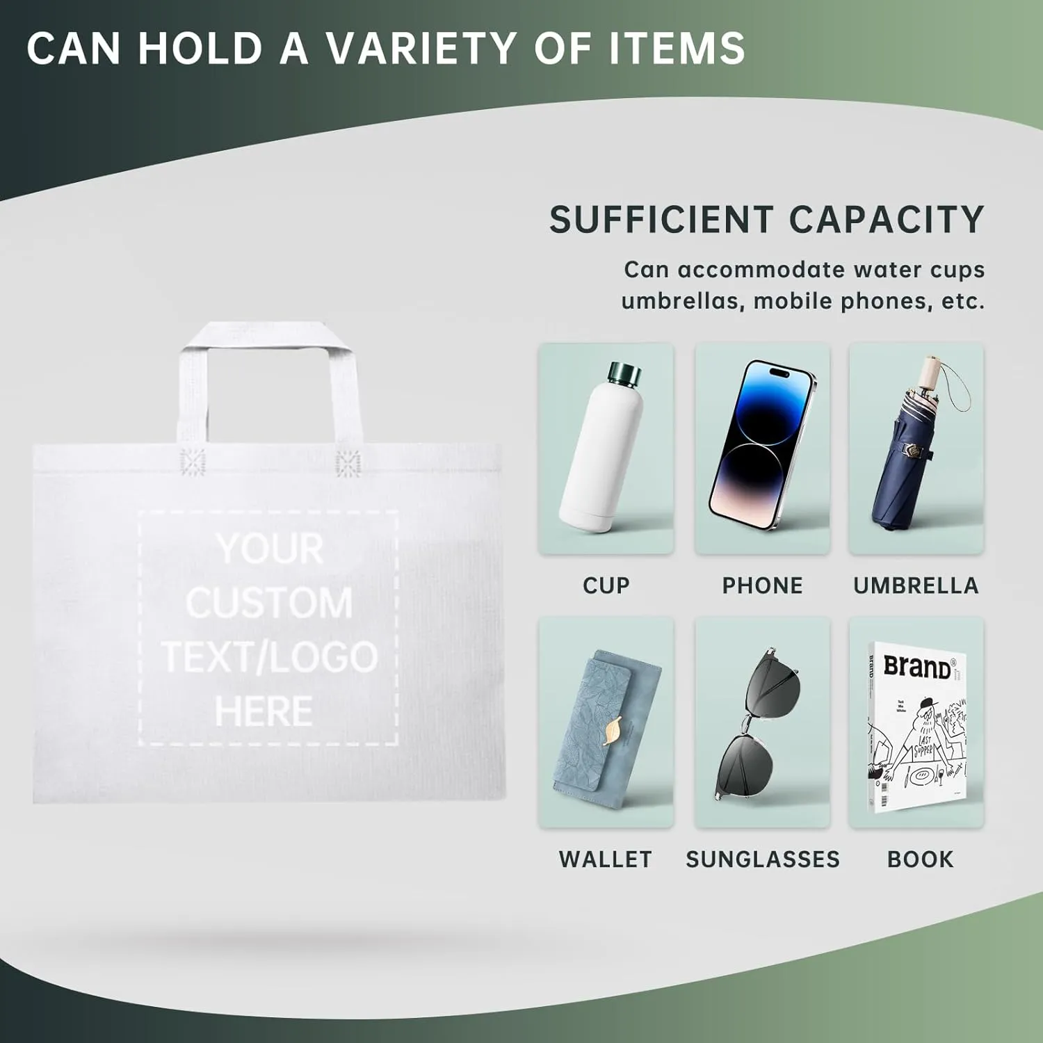Custom Tote Bags Set of 50, Bulk Pack Grocery Shopping Travel Business Activities advertisement Reusable Bag