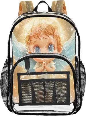 Cute Angel Gold Girls Backpacks, Clear Plastic Bag, Transparent Bag, Transparent School Bag