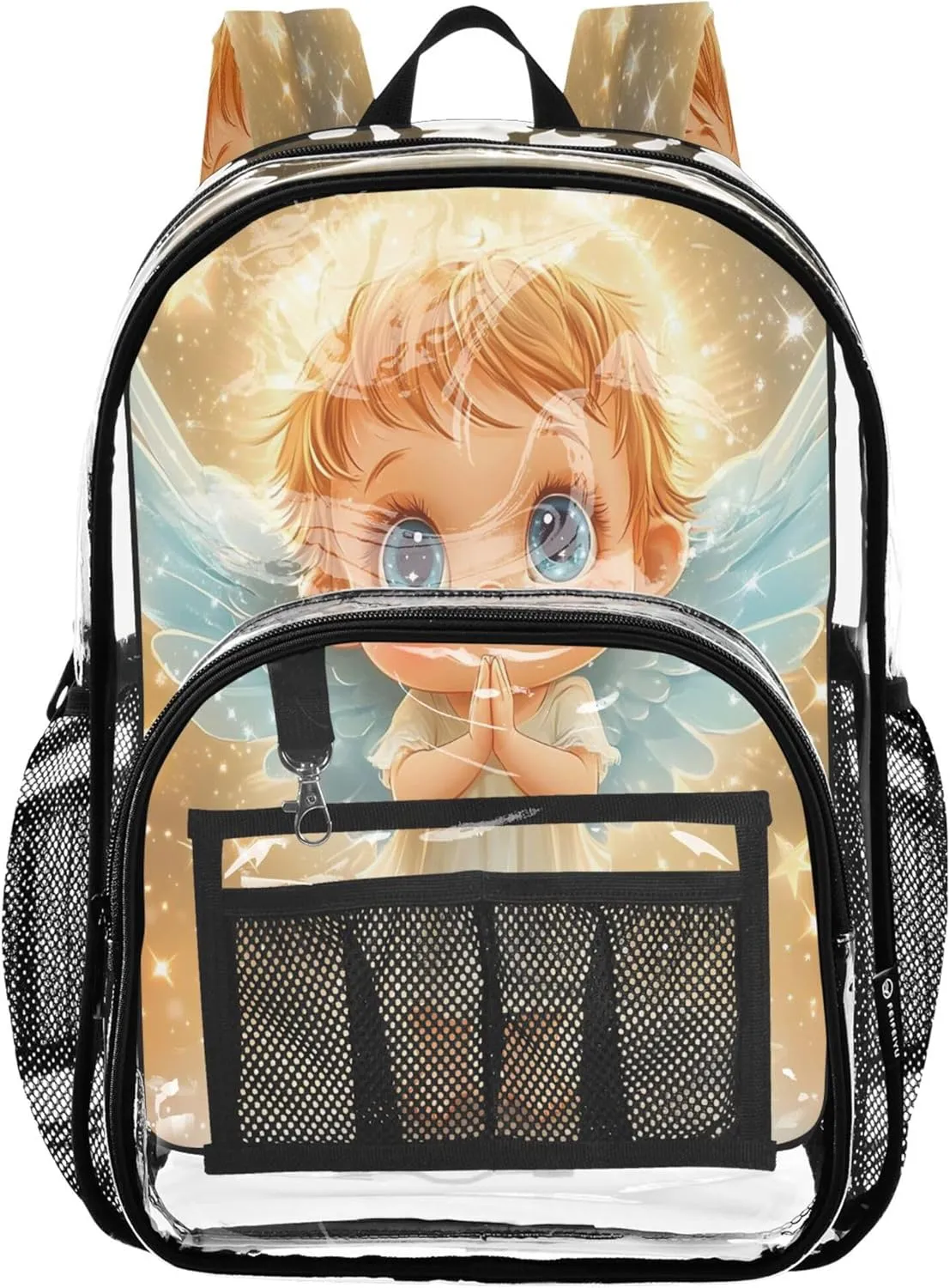Cute Angel Gold Girls Backpacks, Clear Plastic Bag, Transparent Bag, Transparent School Bag