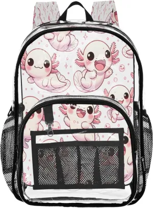 Cute Cartoon Axolotls Kids' Backpacks, Large Clear Bag, Transparent Bag