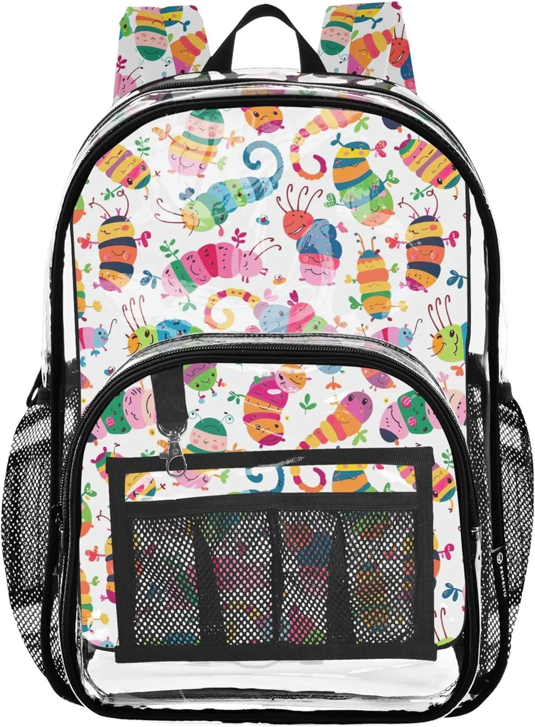 Cute Caterpillar Backpacks for Kids, Clear Plastic Bag, School Bags for Girls, Clear Bags