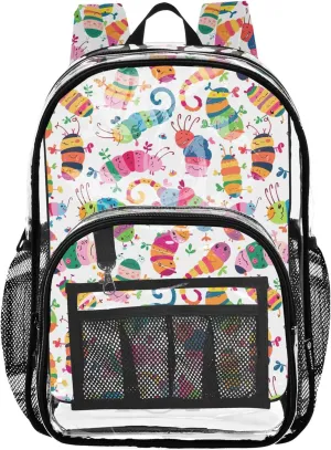 Cute Caterpillar Backpacks for Kids, Clear Plastic Bag, School Bags for Girls, Clear Bags