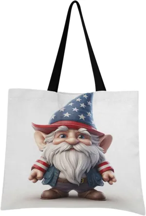 Cute Gnome Independence Day Tote Bag for Women Girl Canvas Shoulder Handbags Reusable Grocery Bags Large Purse with Inner Pocket 214a5699