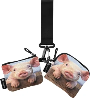 Cute Little White Pig Zip Around Wristlet Wallet for Women Portable Detachable Dual Pocket Keychain Wallet Wrist Wallet