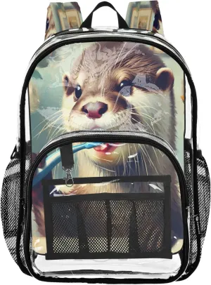 Cute Otter Toothbrush Blue Kids Travel Backpack, Clear Plastic Bag, Kid Backpack, Backpack Clear