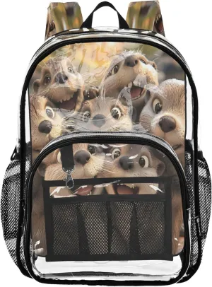 Cute Otters Taking Selfie Girls School Backpacks, Clear Plastic Bag, Clear Backpack for Girls, Girl Backpacks Ages 8-12