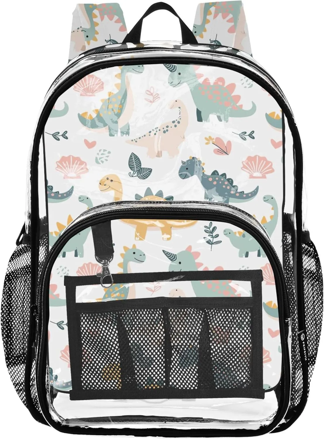 Cute Pastel Dinosaurs Kids Travel Backpack, Plastic Backpack, Clear Bookbag, Backpack for Girls 10-12