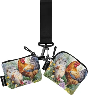 Cute Rooster Zip Around Wristlet Wallet for Women Portable Detachable Dual Pocket Keychain Wallet Wrist Wallet