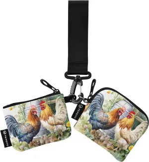 Cute Rooster Zip Around Wristlet Wallet for Women Portable Detachable Dual Pocket Keychain Wallet Wrist Wallet
