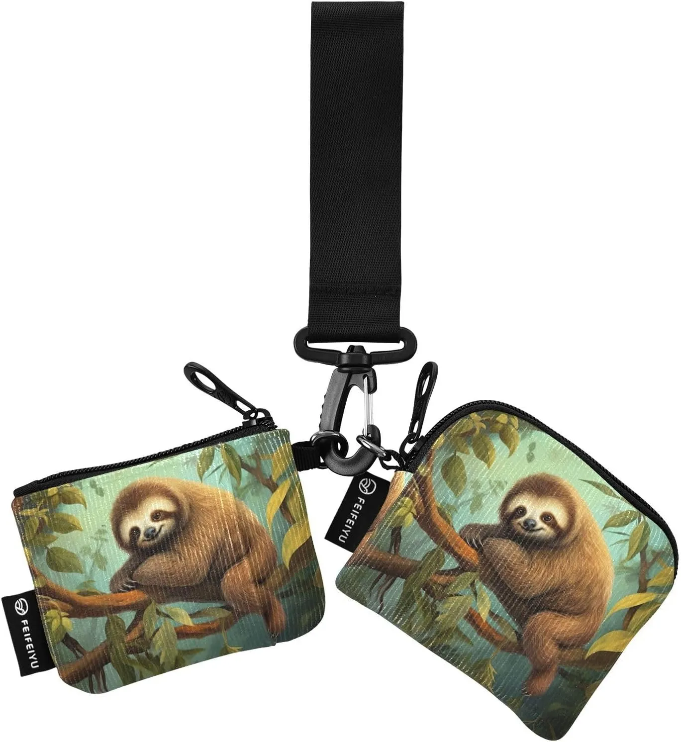 Cute Sloth Zip Around Wristlet Wallet for Women Portable Detachable Dual Pocket Keychain Wallet Wrist Wallet