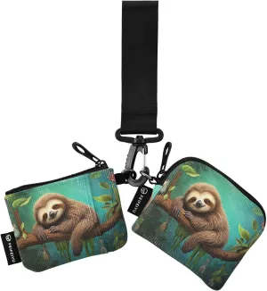 Cute Sloth Zip Around Wristlet Wallet for Women Portable Detachable Dual Pocket Keychain Wallet Wrist Wallet