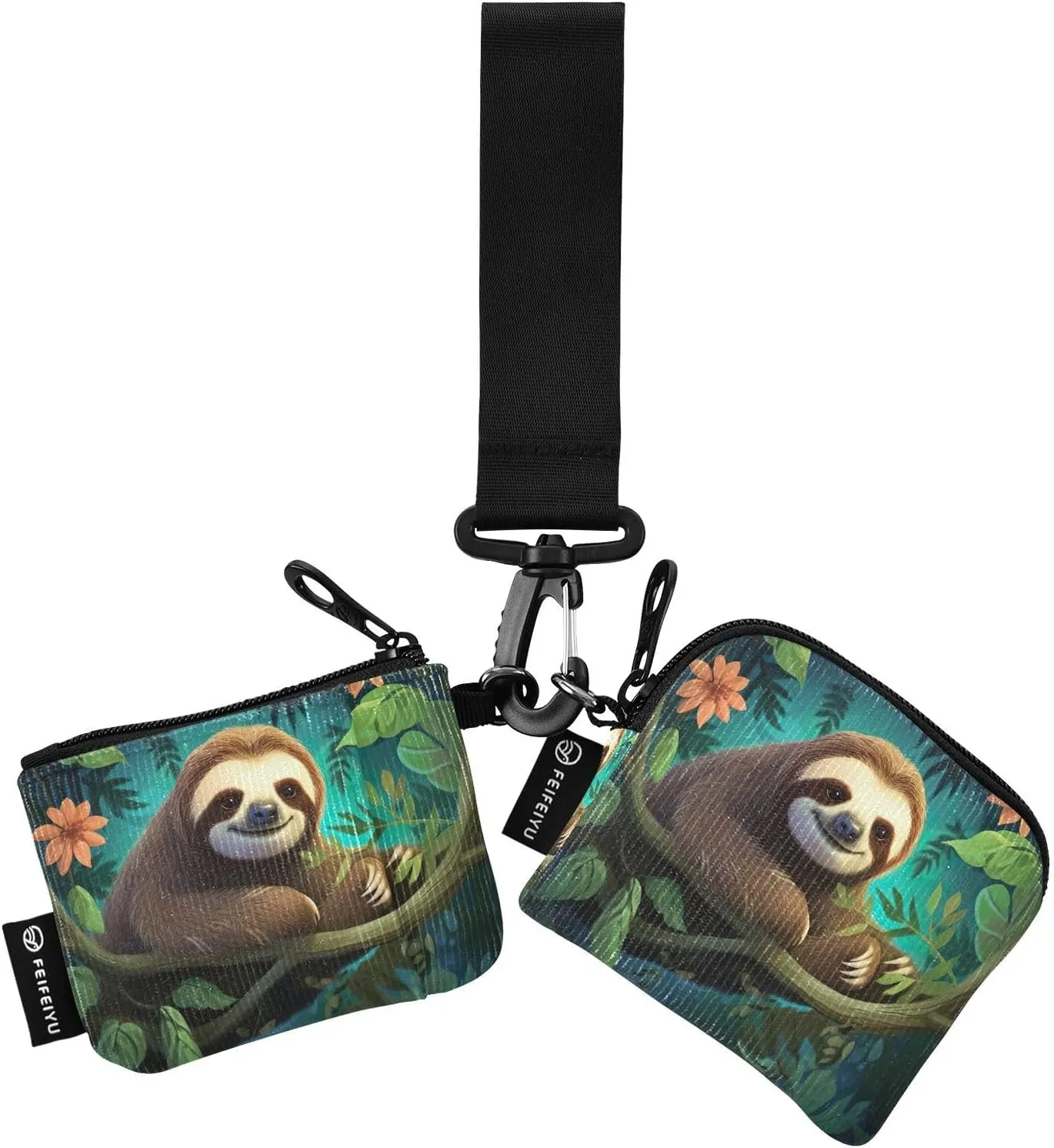Cute Sloth Zip Around Wristlet Wallet for Women Portable Detachable Dual Pocket Keychain Wallet Wrist Wallet