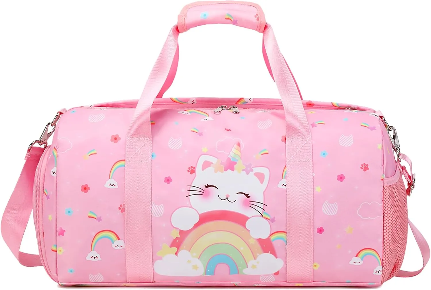 Dance Bag for Girls Ballet Bag Duffle Bag Sports Gymnastic Bag Travel Bag for Sleepover Overnight Bag with Shoe Compartment and Wet PocketUnicorn Cat
