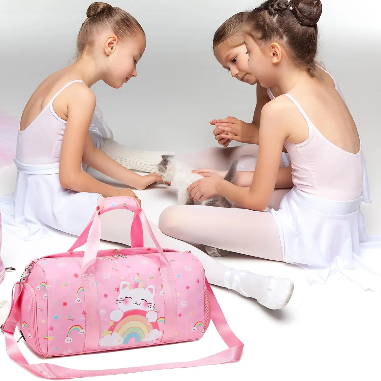 Dance Bag for Girls Ballet Bag Duffle Bag Sports Gymnastic Bag Travel Bag for Sleepover Overnight Bag with Shoe Compartment and Wet PocketUnicorn Cat
