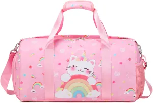 Dance Bag for Girls Ballet Bag Duffle Bag Sports Gymnastic Bag Travel Bag for Sleepover Overnight Bag with Shoe Compartment and Wet PocketUnicorn Cat