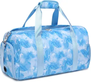 Dance Bag for Girls, Blue Butterfly Ballet Gym Sports Overnight Weekender Carry On Travel Bag Bag with Shoe Compartments