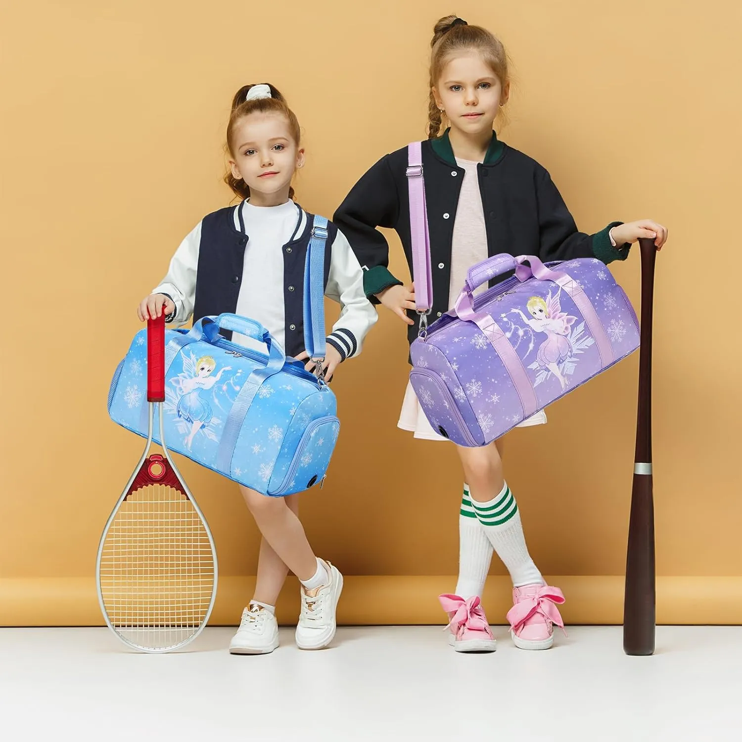 Dance Bags for Girls, Fairy Blue Duffle Bags with Wet & Shoe Compartment Ballet Bag for Girls, Water Resistant Gym Sport Travel Bag Overnight Sleepover Bags