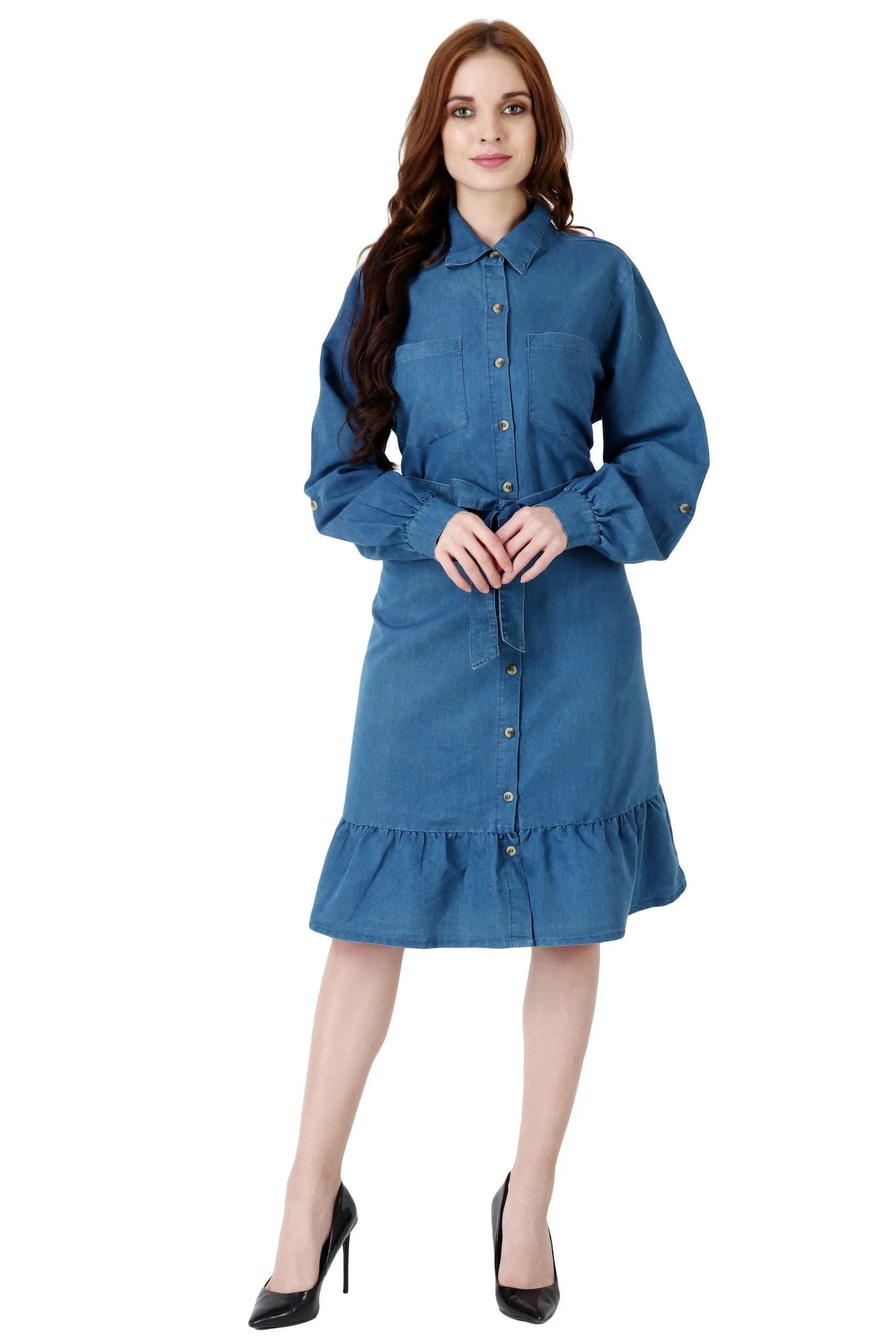 Denim Frilled Dress
