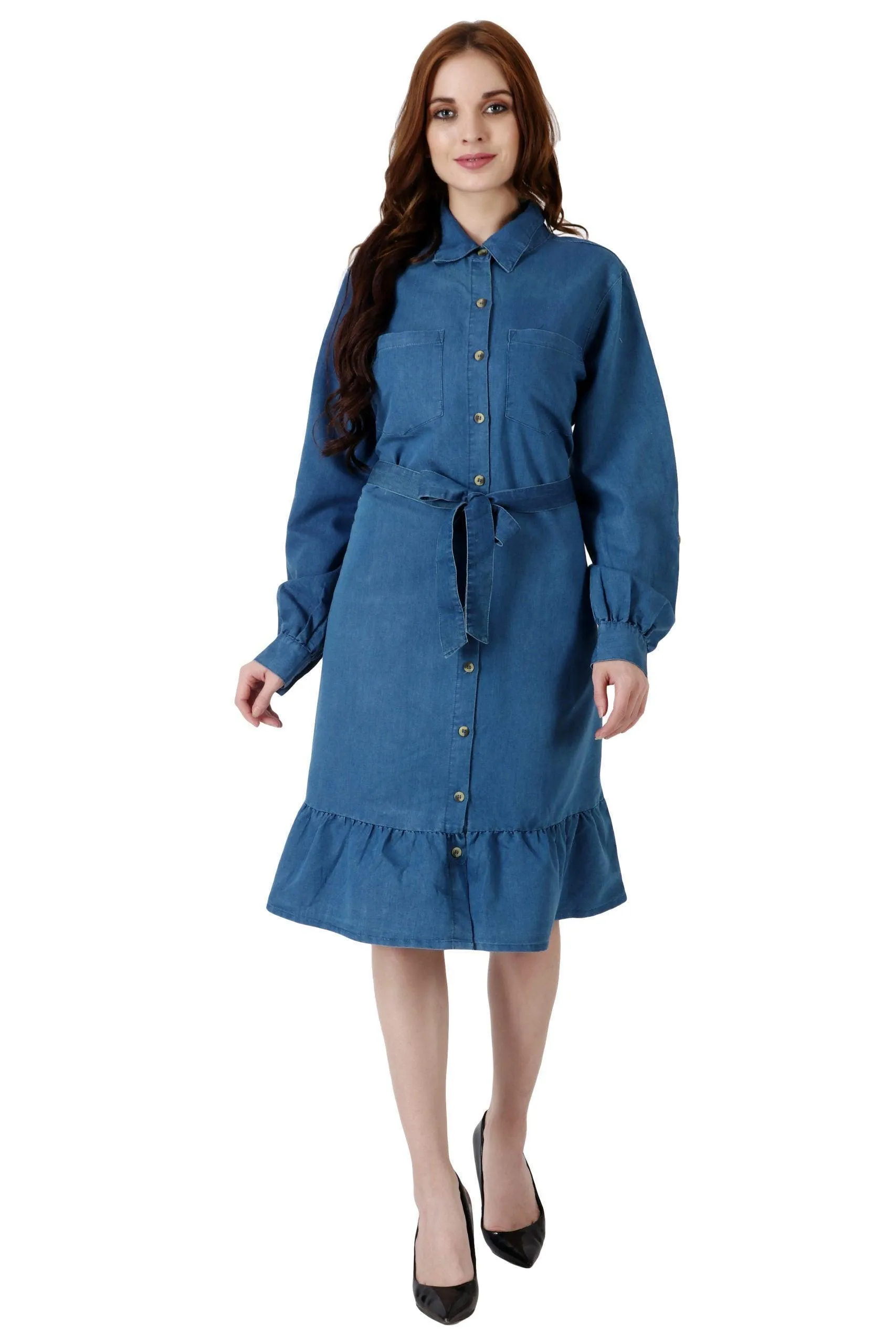 Denim Frilled Dress