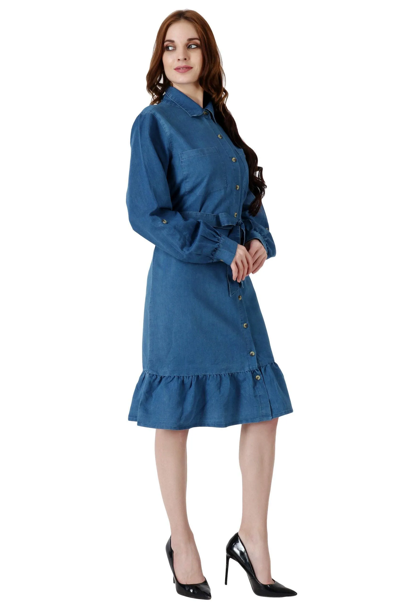 Denim Frilled Dress