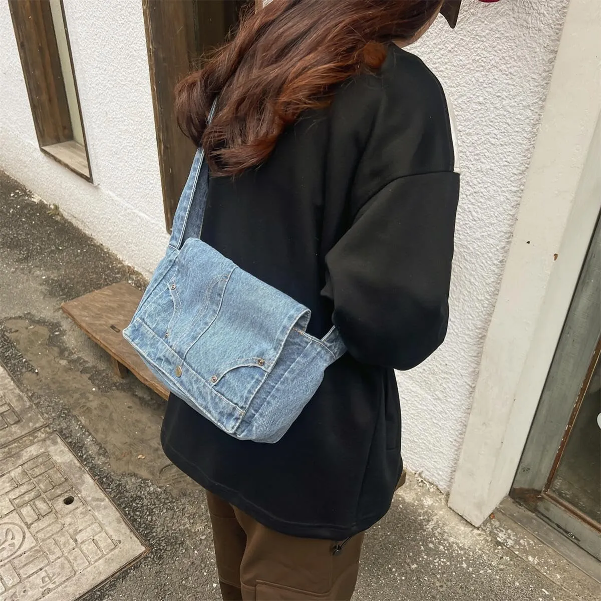Denim Shoulder Bag for Women Satchels Large Crossbody Handbag Jean Casual Tote Purse