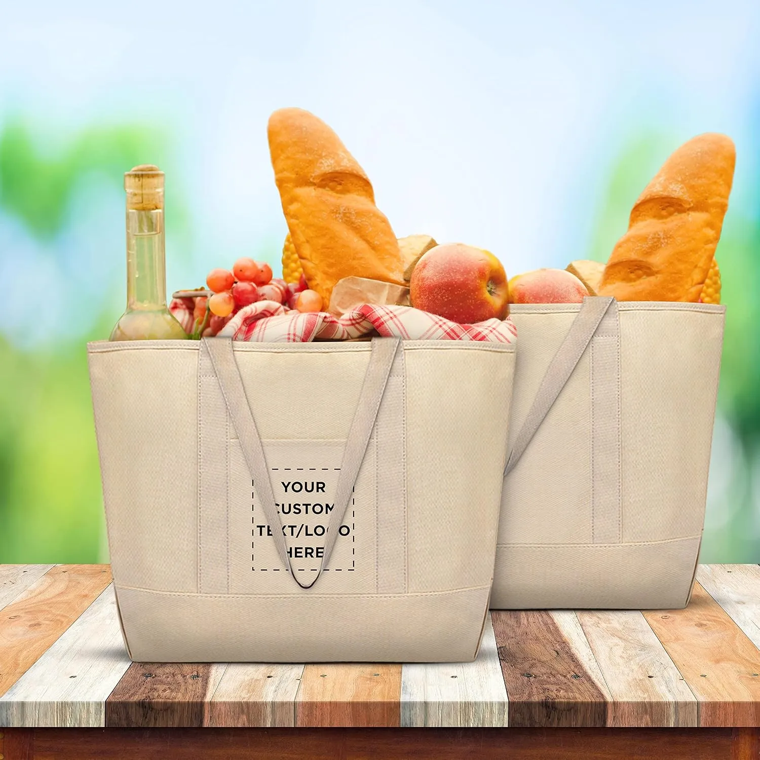 DISCOUNT PROMOS Custom Front Pocket Canvas Tote Bags Set of 10, Personalized Bulk Pack - Perfect for Employees, Students, And For Everyday Use - Natural