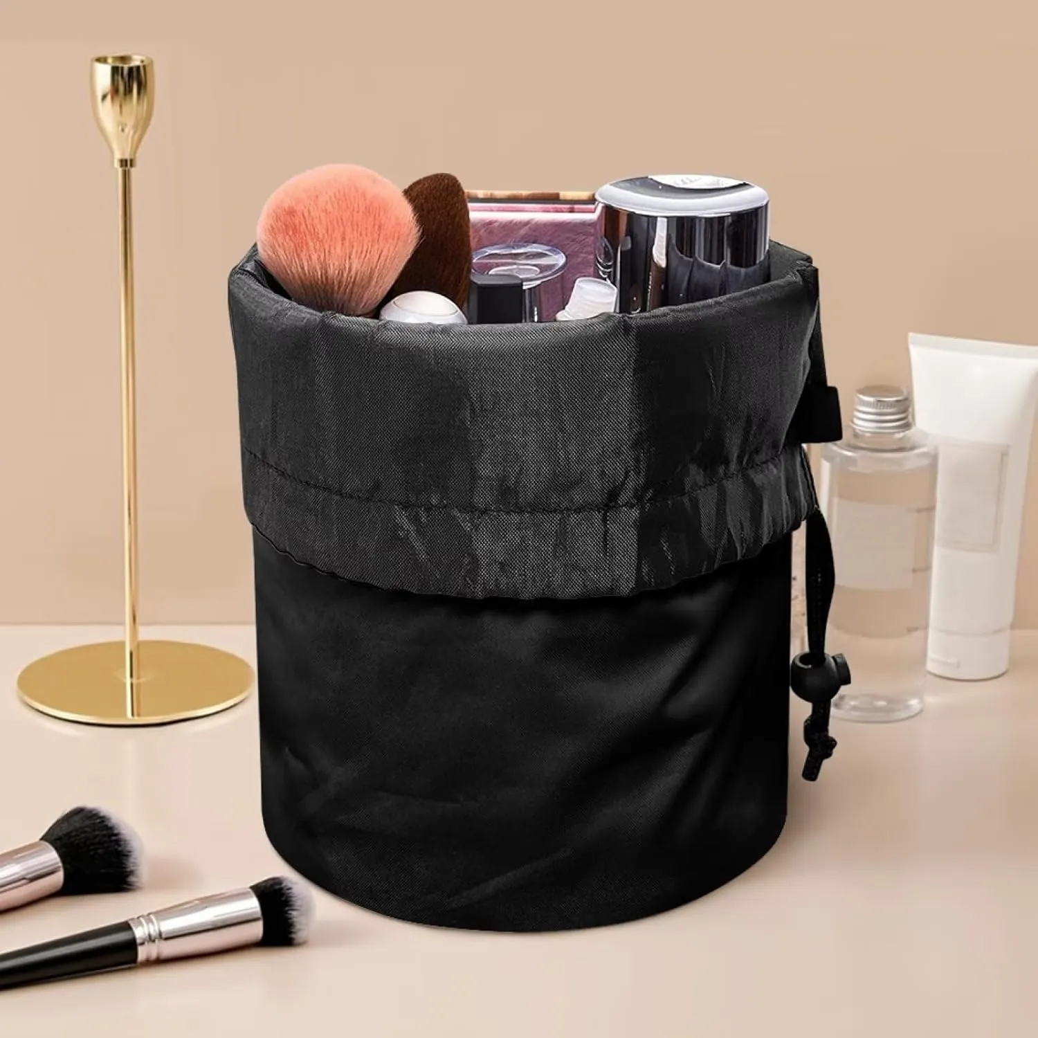 Dolyues Axolotls Print Barrel Drawstring Makeup Bag for Cosmetics, Portable Cosmetic Travel Bag Multifunctional Toiletry Organizer Bags for Women