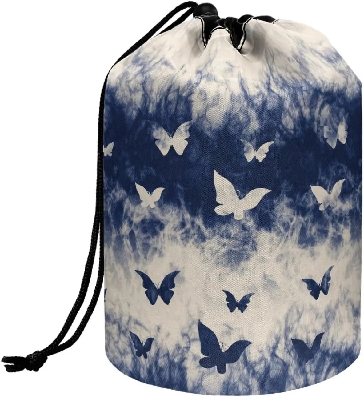 Dolyues Cosmetic Bag Butterfly Drawstring Barrel Makeup Bag Multifunctional Bucket Toiletry Bag Large Capacity Foldable Makeup Organizer Travel Bag for Women