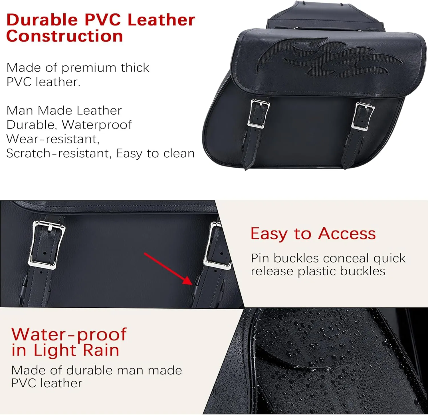 Dream Apparel Faux Leather Motorcycle Saddle Bags Throw Over Saddlebags, PVC Motorcycle Side Bags for Honda Shadow Sportster Softail Dyna V-star (Black)