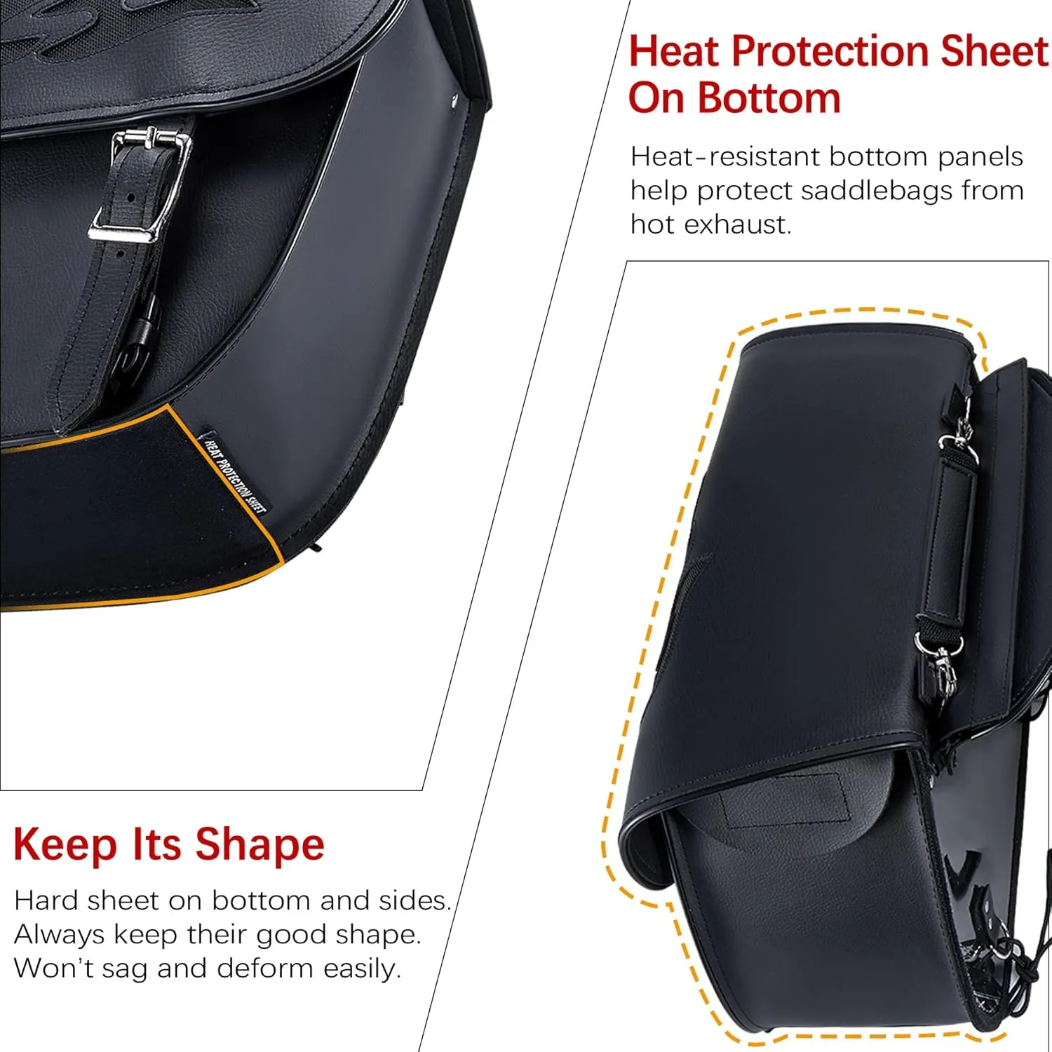 Dream Apparel Faux Leather Motorcycle Saddle Bags Throw Over Saddlebags, PVC Motorcycle Side Bags for Honda Shadow Sportster Softail Dyna V-star (Black)