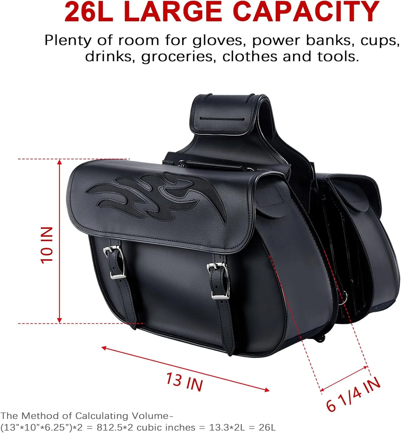 Dream Apparel Faux Leather Motorcycle Saddle Bags Throw Over Saddlebags, PVC Motorcycle Side Bags for Honda Shadow Sportster Softail Dyna V-star (Black)