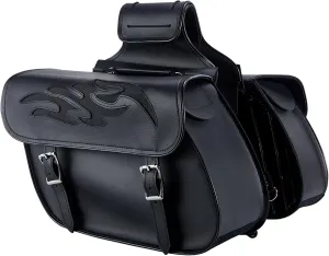 Dream Apparel Faux Leather Motorcycle Saddle Bags Throw Over Saddlebags, PVC Motorcycle Side Bags for Honda Shadow Sportster Softail Dyna V-star (Black)