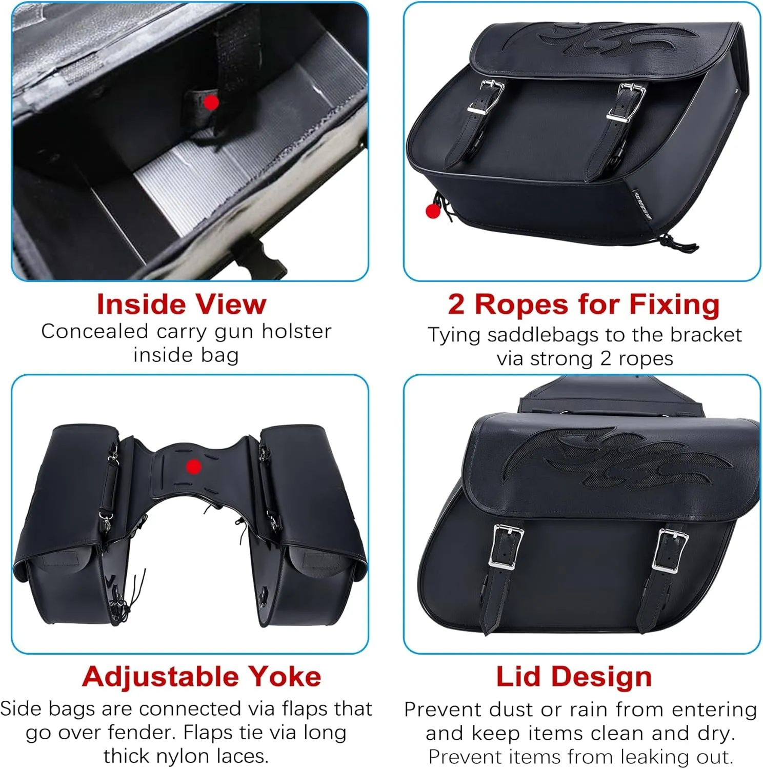 Dream Apparel Faux Leather Motorcycle Saddle Bags Throw Over Saddlebags, PVC Motorcycle Side Bags for Honda Shadow Sportster Softail Dyna V-star (Black)