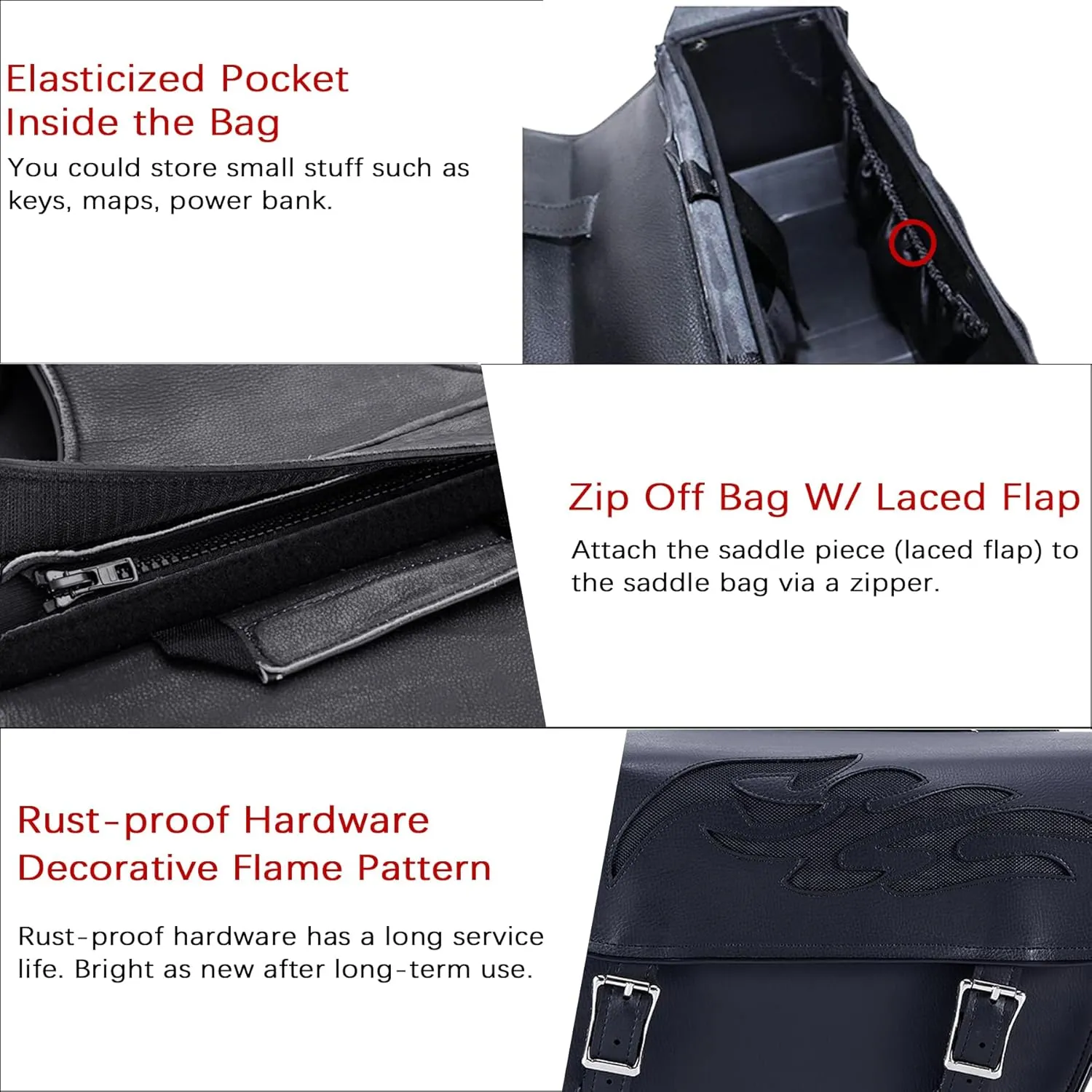 Dream Apparel Faux Leather Motorcycle Saddle Bags Throw Over Saddlebags, PVC Motorcycle Side Bags for Honda Shadow Sportster Softail Dyna V-star (Black)