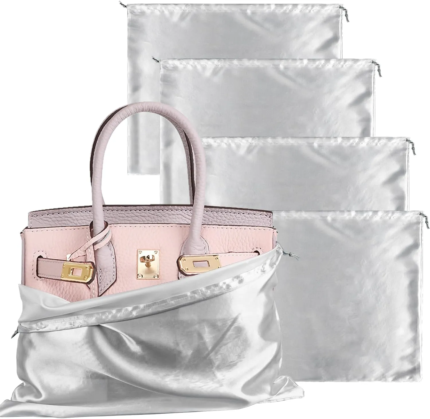 Dust Bags for Handbags Silk - 4 Pack Silk Dust Cover Bags for Storage,Drawstring Travel Storage,Pouch for Handbag Purse Shoes Boots,White (15.719.6 Inch)
