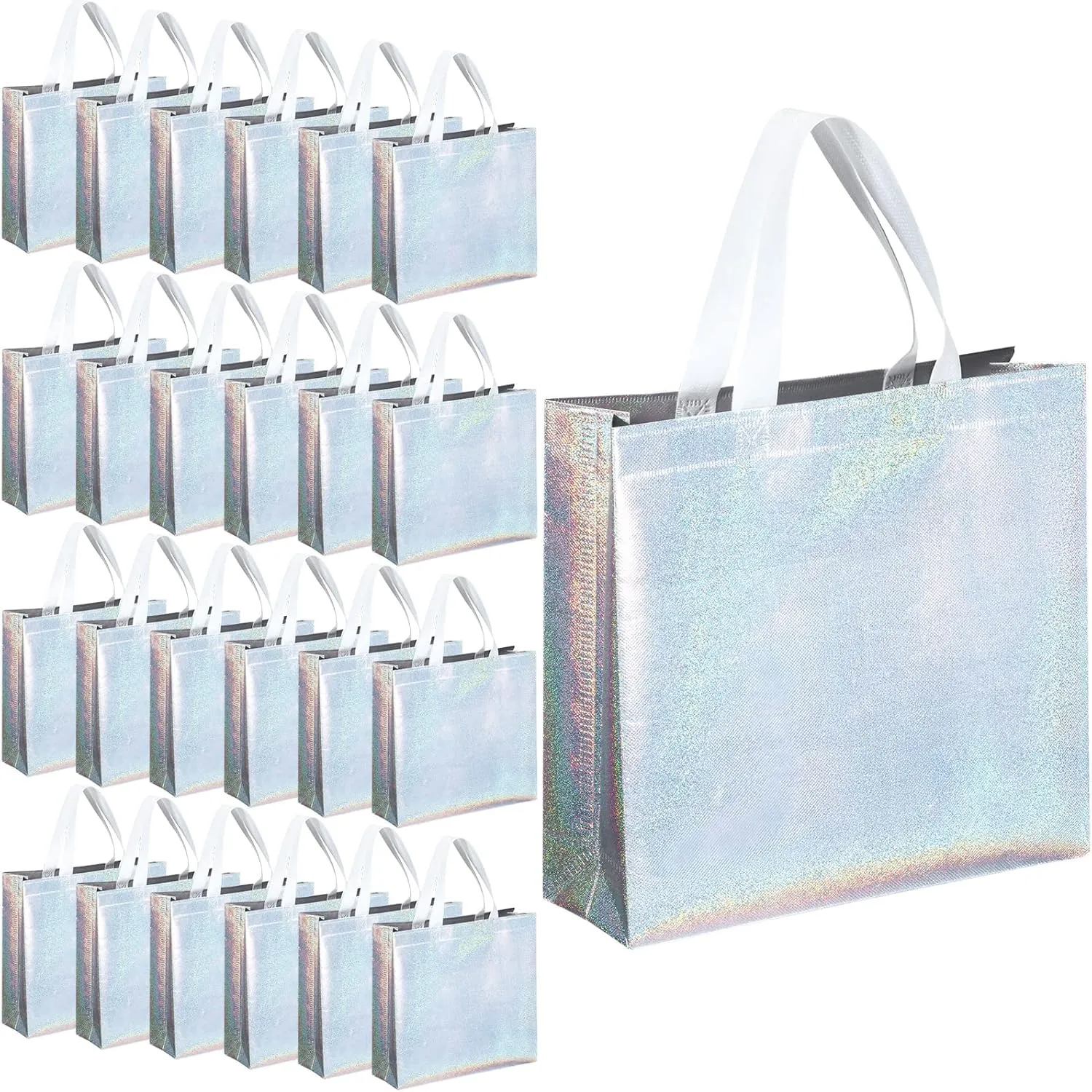 Eccliy 60 Pcs Reusable Gift Tote Bags Cna Week Gifts 2025 Grocery Shopping Bag with Handles Thank You for Bridesmaid Wedding(Silver Iridescent)