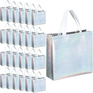 Eccliy 60 Pcs Reusable Gift Tote Bags Cna Week Gifts 2025 Grocery Shopping Bag with Handles Thank You for Bridesmaid Wedding(Silver Iridescent)