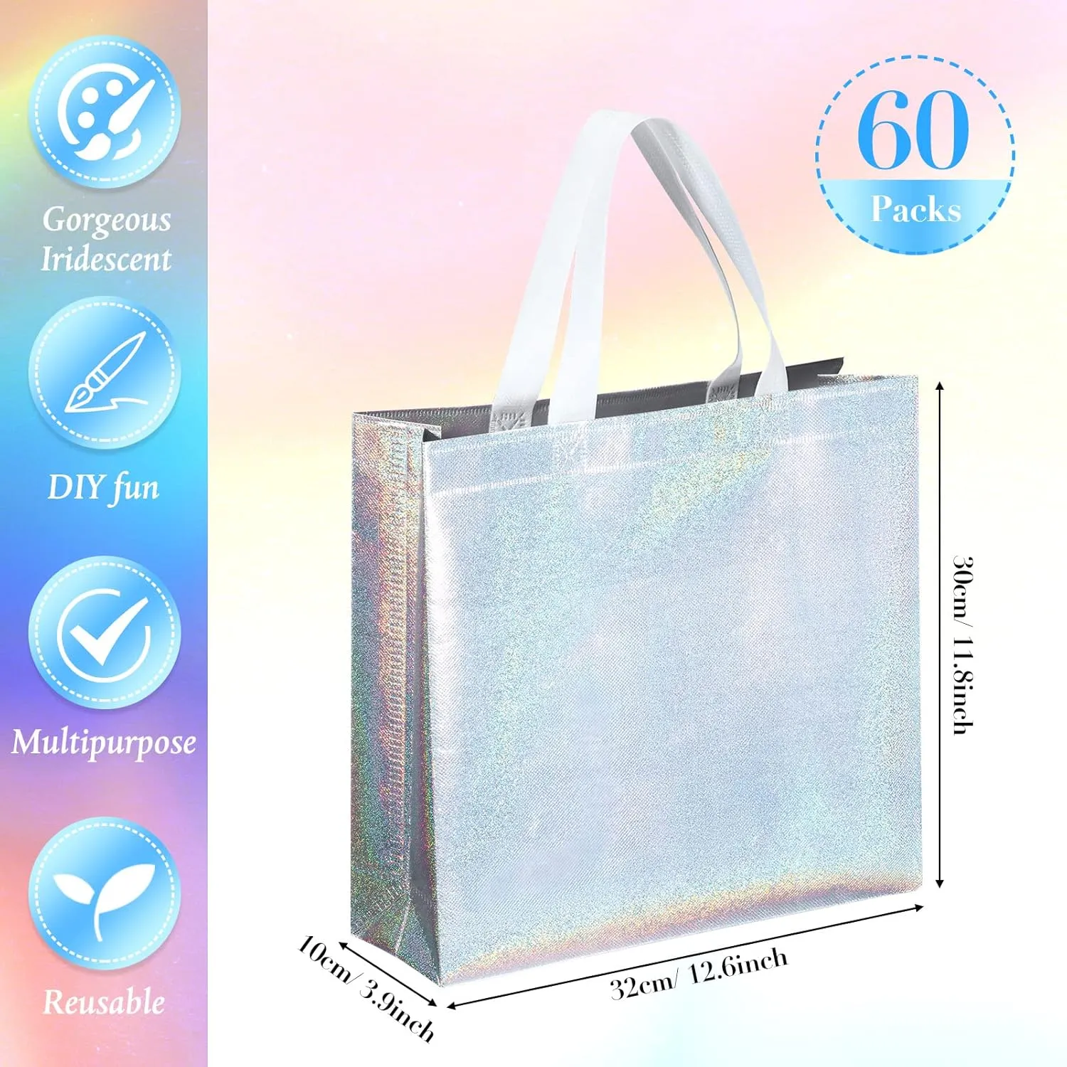 Eccliy 60 Pcs Reusable Gift Tote Bags Cna Week Gifts 2025 Grocery Shopping Bag with Handles Thank You for Bridesmaid Wedding(Silver Iridescent)