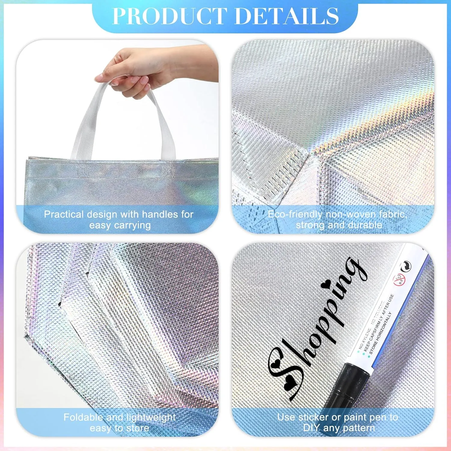 Eccliy 60 Pcs Reusable Gift Tote Bags Cna Week Gifts 2025 Grocery Shopping Bag with Handles Thank You for Bridesmaid Wedding(Silver Iridescent)