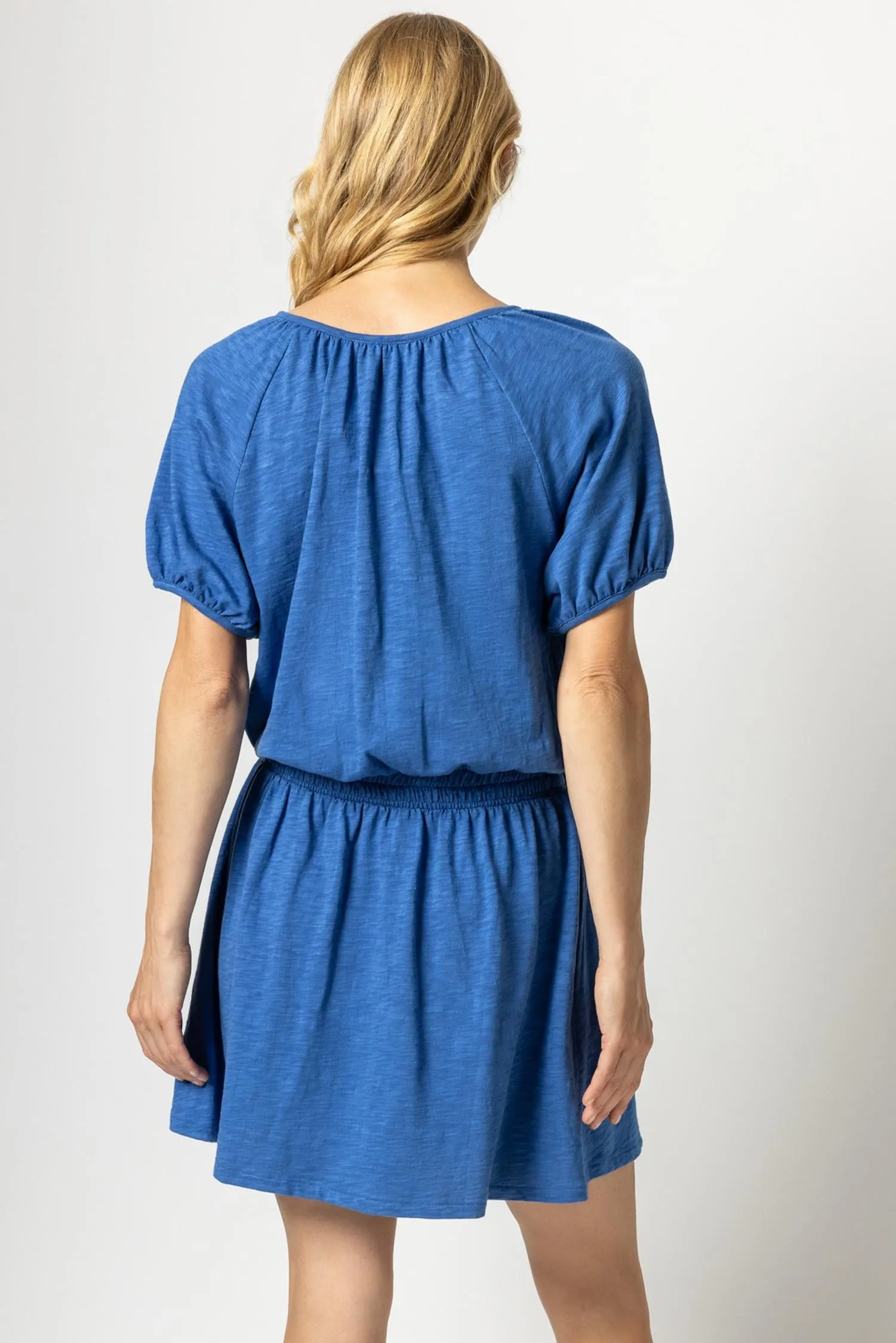 Elastic Waist Split Neck Dress