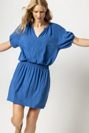 Elastic Waist Split Neck Dress