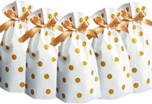 Elwish 24pcs Treat Bags Party Favor Bags Gold Plastic Drawstring Candy Goodies Food Storage Bags Gift Wrapping Package