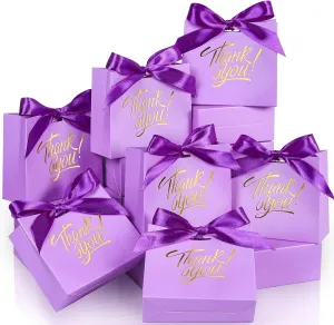EQOREIIN Small Gift Bags, 25 Pack 4.5x1.8x3.9 Inches Mini Thank You Bags Purple Kraft Paper Gift Bag with Bow Ribbon, Small Candy Bags Gift Bag Bulk for Birthday Wedding Baby Shower (Purple)